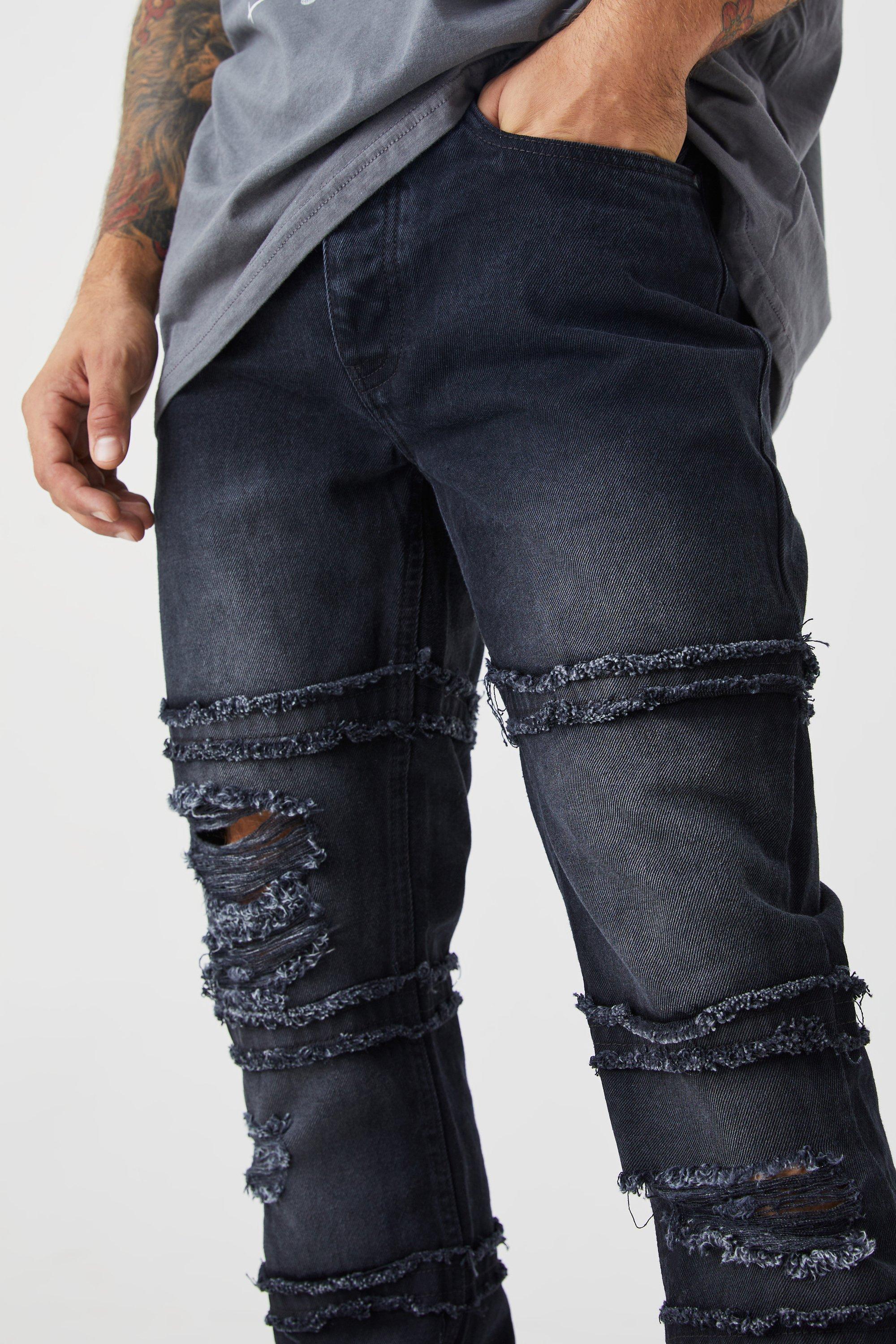 Black slim ripped jeans hot sale mens